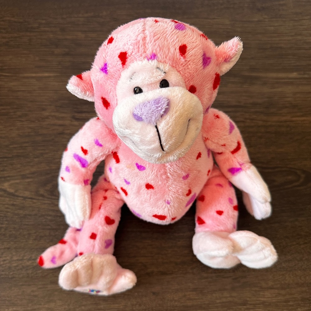 Webkinz Love Monkey Plush Pink Stuffed Animal Red Purple Hearts No Code Retired